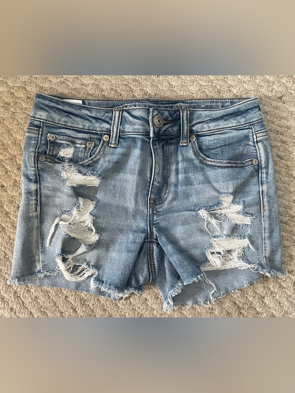 American Eagle Light Wash Ripped Denim Shorts